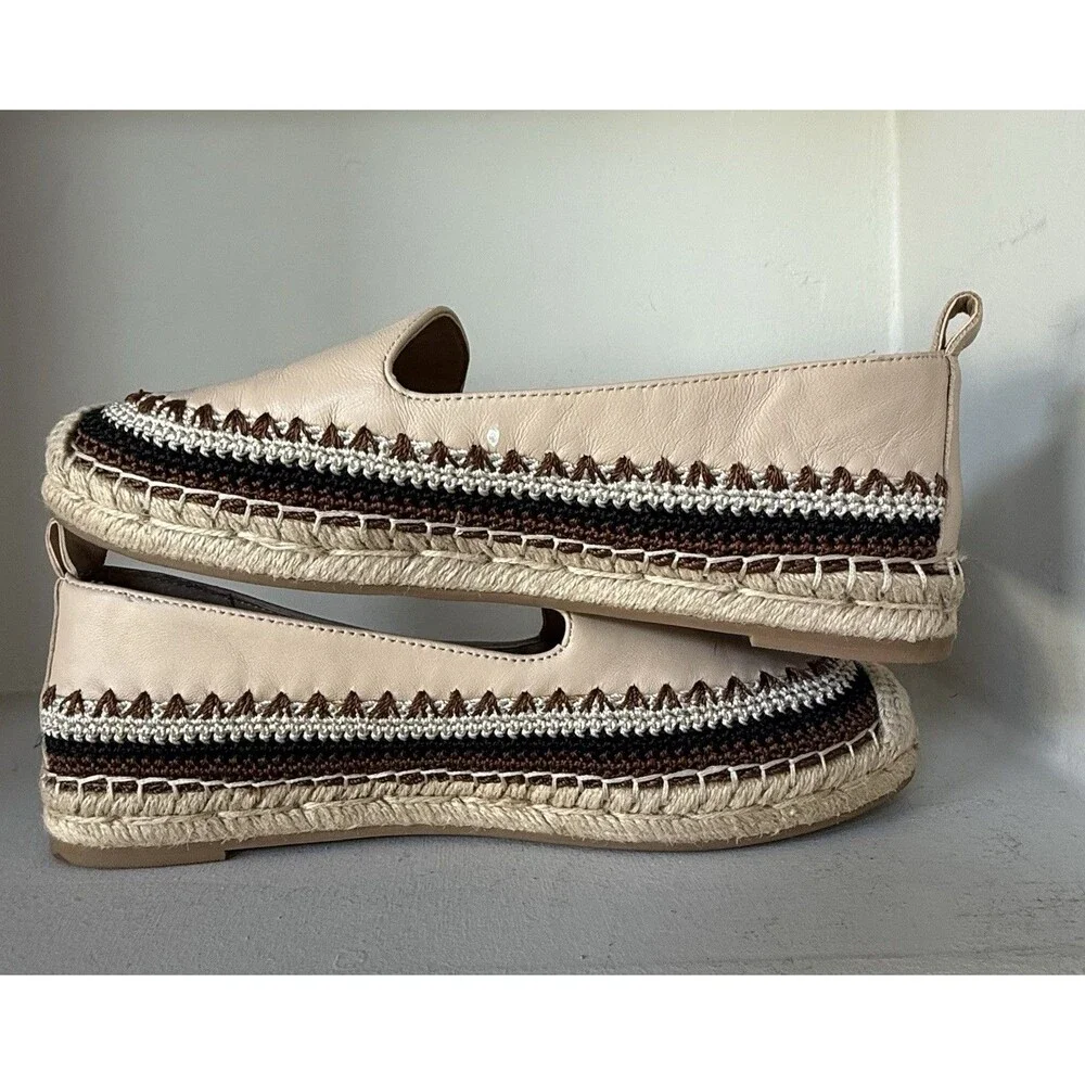 Chico's Giada Deco Espadrille Flats Nude Crochet WOMEN 8M SLIP ON COASTAL